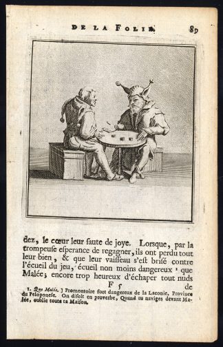 Antique Print-PRAISE OF FOLLY-FOOLS-DICE-Holbein-Erasmus-1728