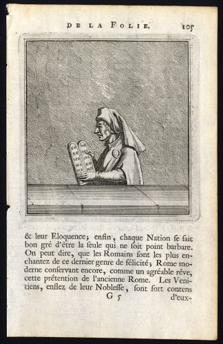 Antique Print-PRAISE OF FOLLY-TEN COMMANDMENTS-Holbein-Erasmus-1728