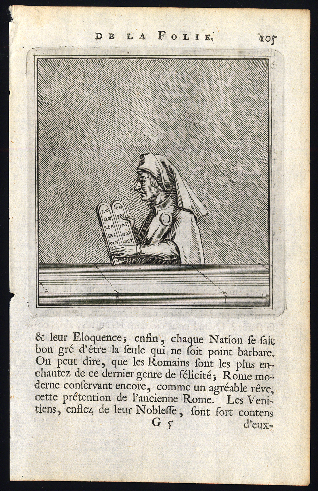 , Antique Print-PRAISE OF FOLLY-TEN COMMANDMENTS-Holbein-Erasmus-1728, Pictura Antique Prints