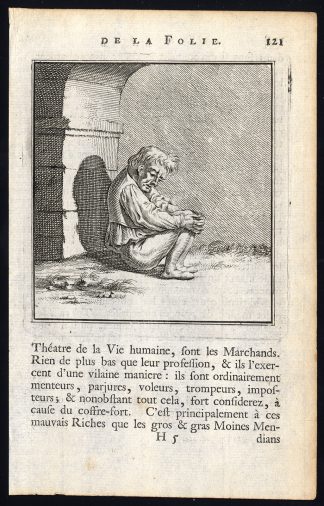 Antique Print-PRAISE OF FOLLY-MAN-VAULT-Holbein-Erasmus-1728