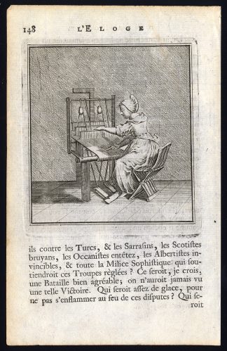 Antique Print-PRAISE OF FOLLY-LOOM-WOMAN-Holbein-Erasmus-1728