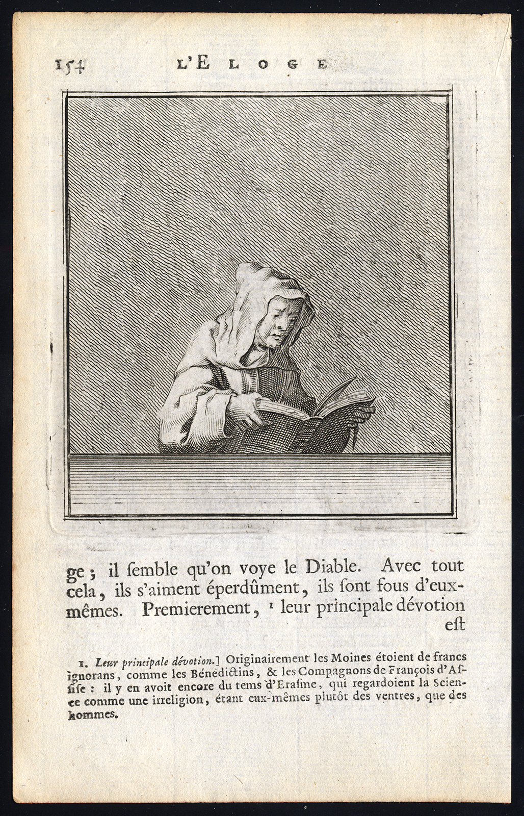 , Antique Print-PRAISE OF FOLLY-NUN-READ-Holbein-Erasmus-1728, Pictura Antique Prints