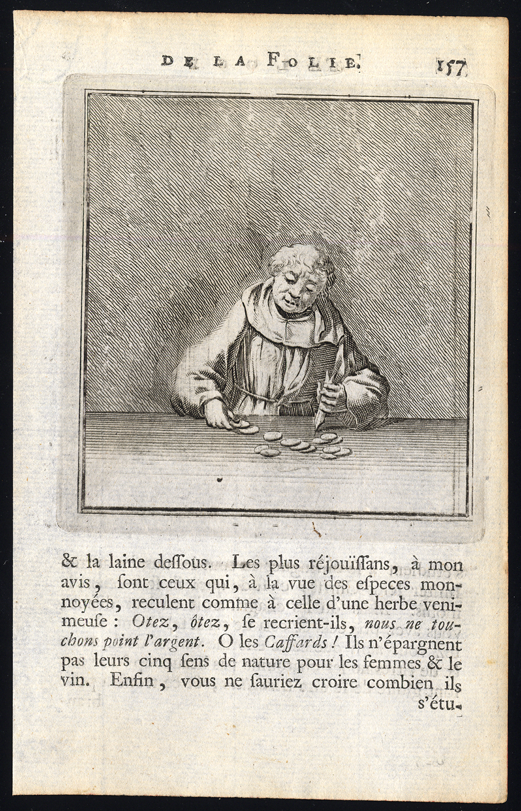 , Antique Print-PRAISE OF FOLLY-MONK-MONEY-POTBELLY-Holbein-Erasmus-1728, Pictura Antique Prints