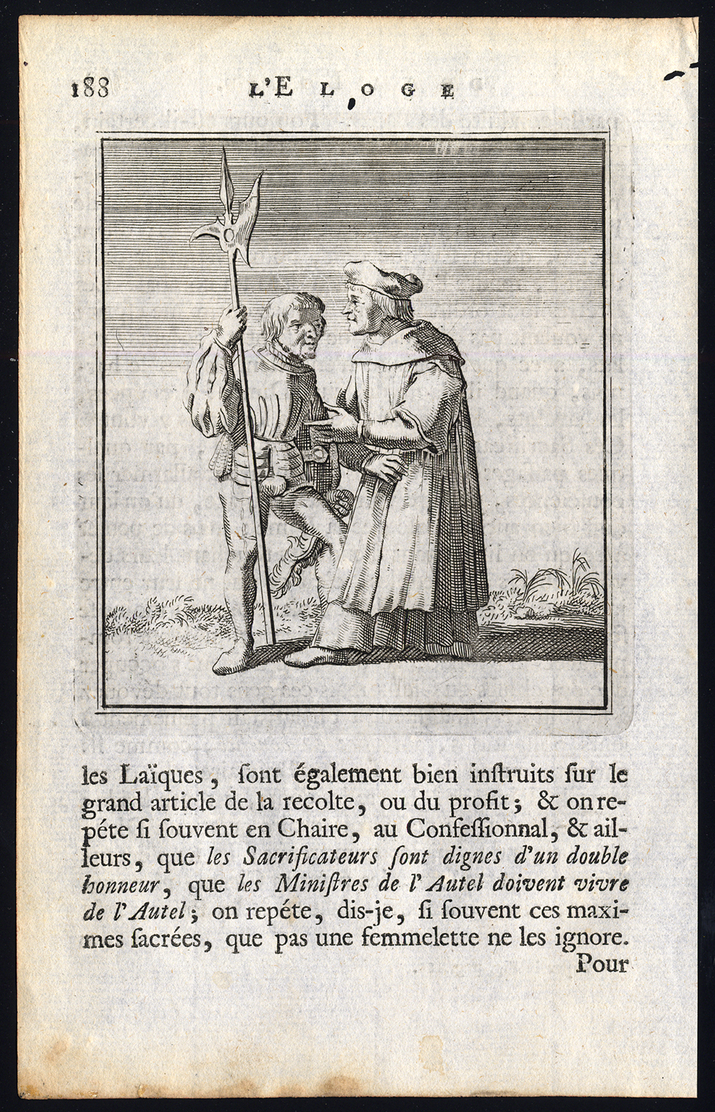 , Antique Print-PRAISE OF FOLLY-CLERGY-SOLDIER-Holbein-Erasmus-1728, Pictura Antique Prints
