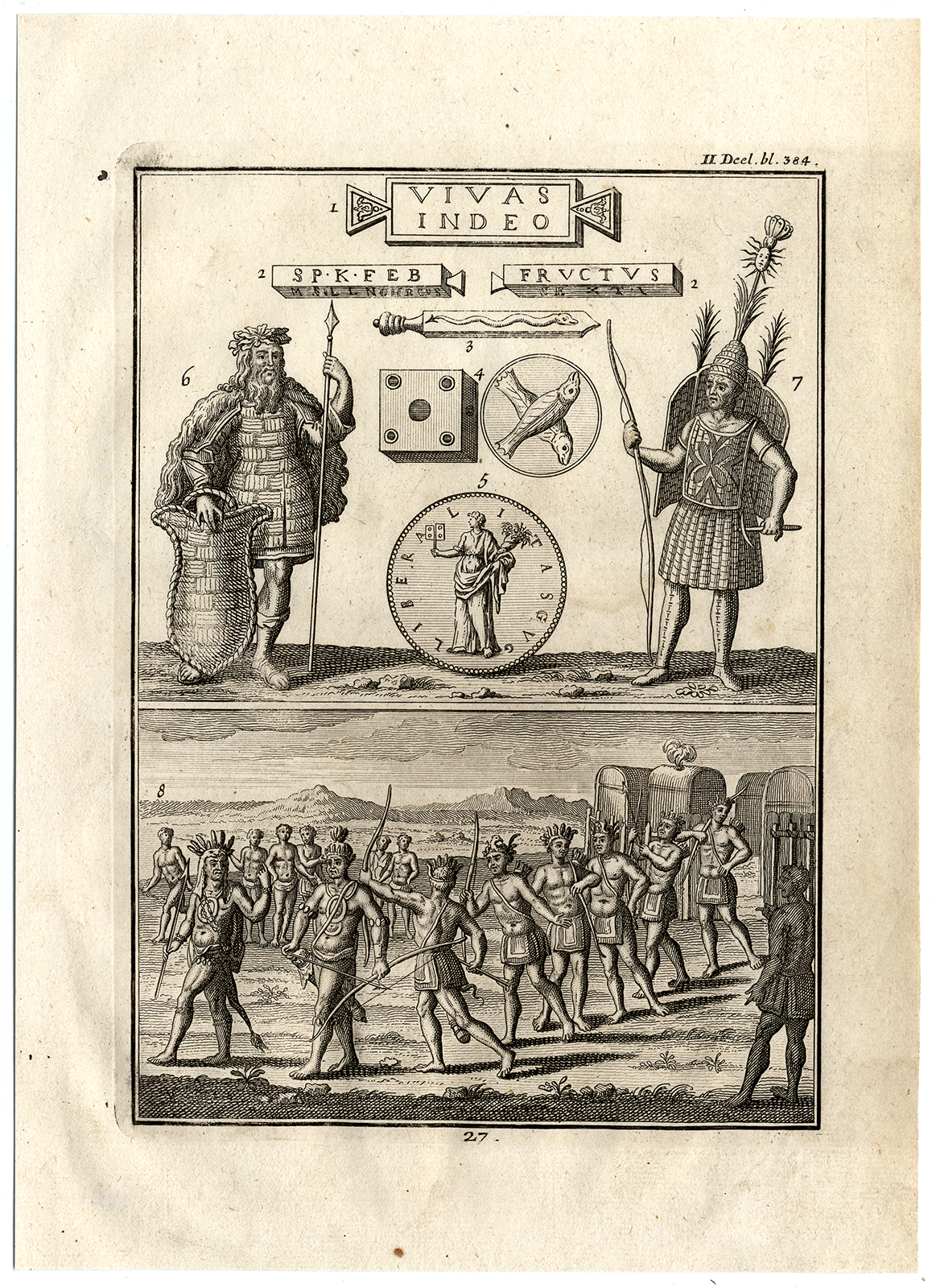 , Antique Print-TESSERA-MARCOMANNI-WARFARE-AMERICAN INDIAN-Creite-Fiteau-1731, Pictura Antique Prints