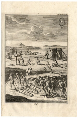 Antique Print-NATIVE AMERICAN-SNOW-SNOWSHOE-SLED-BIVOUAC-Creite-Fiteau-1731
