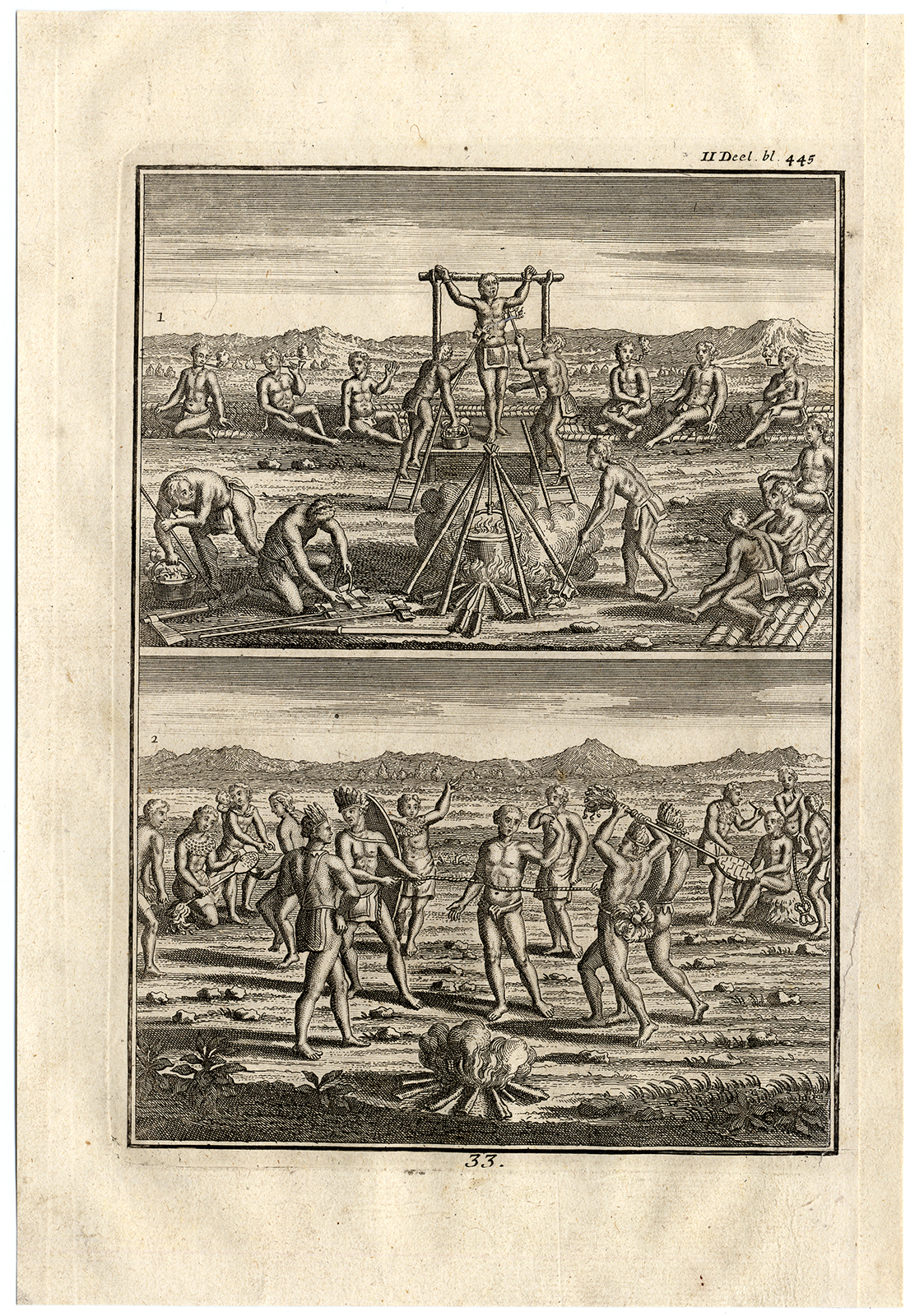 , Antique Print-NATIVE AMERICAN-DEATH PENALTY-CLUBBING-Creite-Fiteau-1731, Pictura Antique Prints
