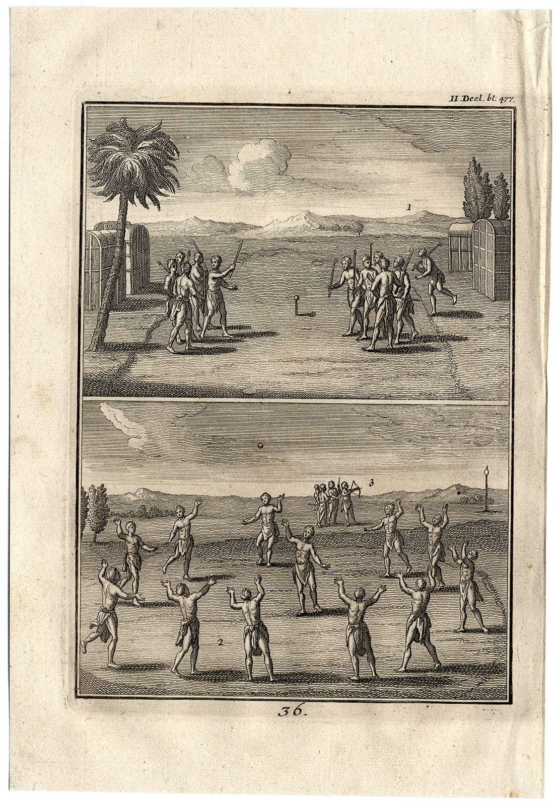 , Antique Print-GAMES-RECREATION-BAT-PEG-BALL-DANCE-Creite-Fiteau-1731, Pictura Antique Prints