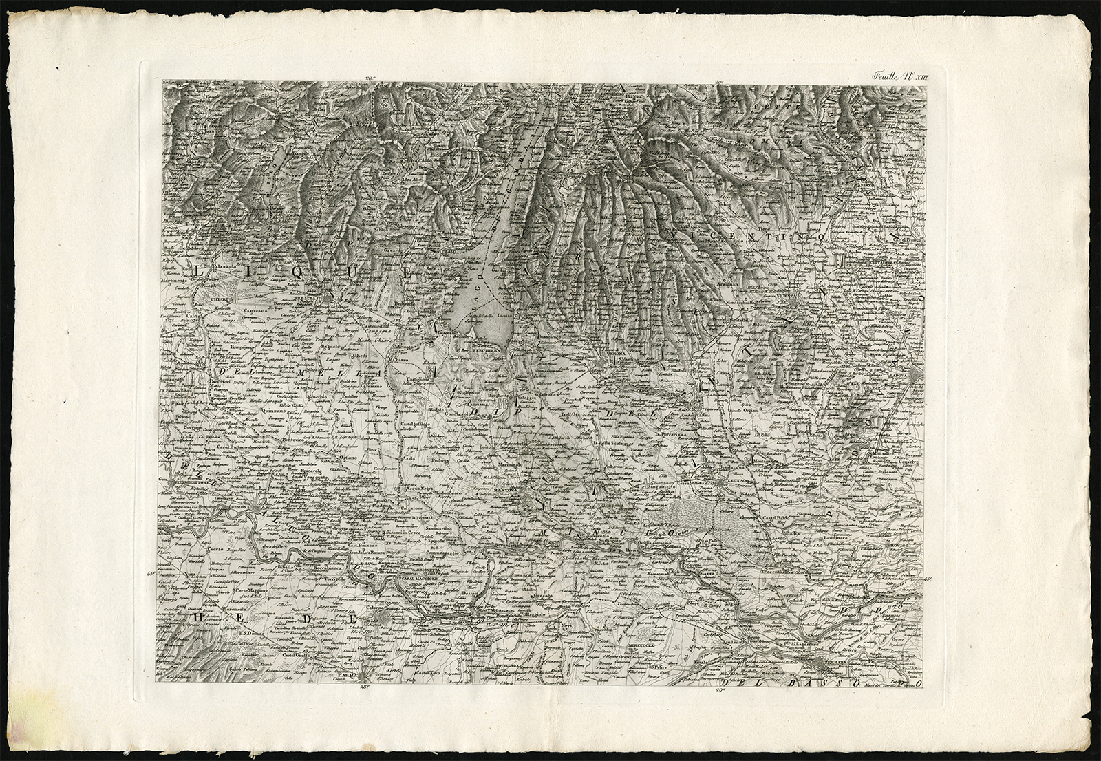 , Antique Map-ITALY-LAKE GARDA-PARMA-BRESCIA-PADUA-VERONA -ALPS-Bordiga-Bacler d, Pictura Antique Prints