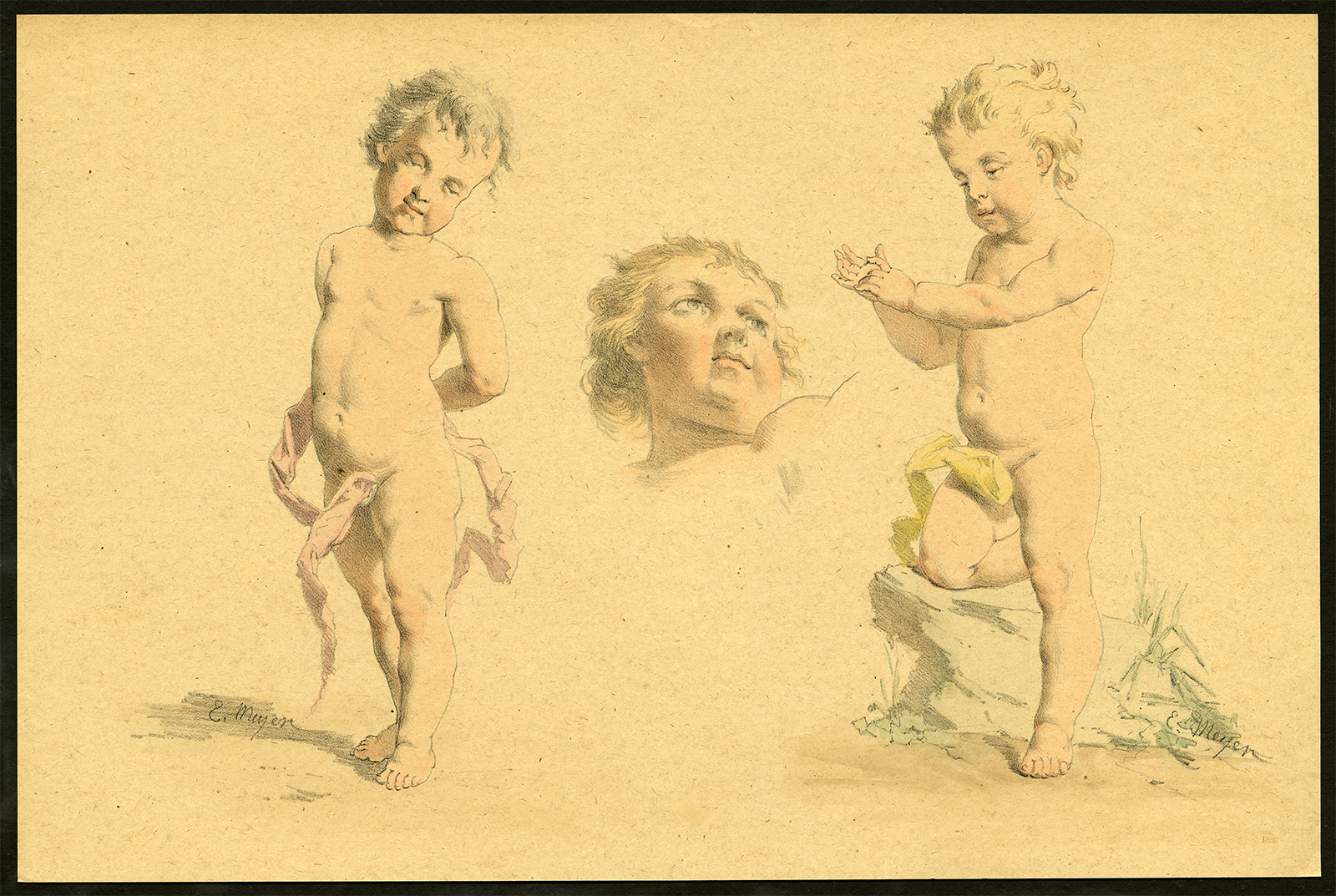 , Antique Print-ETUDES D’ENFANTS-PUTTI-CLAPPING HANDS-BOULDER-Meyer-1892, Pictura Antique Prints