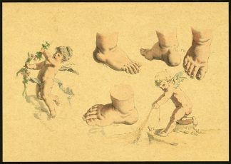 Antique Print-ETUDES D'ENFANTS-PUTTI-GARLAND-FISHNET-STUDY FEET-Meyer-1892