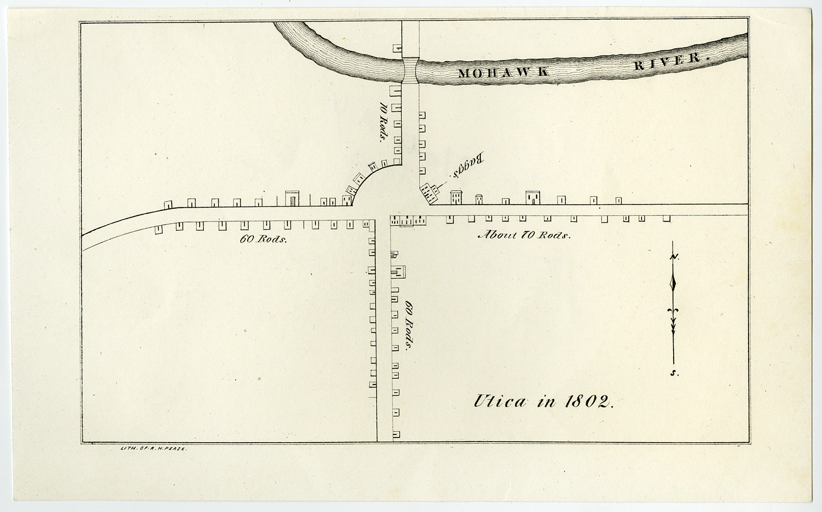 , Antique Print-UTICA-NEW YORK-PLAN-Pease-1849, Pictura Antique Prints