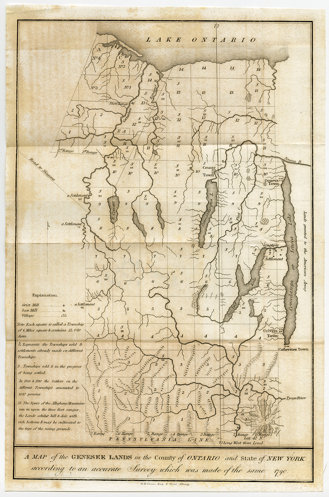 , Antique Print-GENESEE LANDS-LAKE ONTARIO-USA-Pease-1849, Pictura Antique Prints