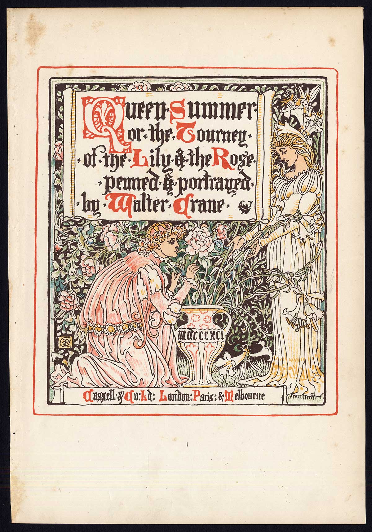 , Antique Print-CHILDREN’S STORY-QUEEN SUMMER-ART NOUVEAU-JUGENDSTIL-1-Crane-1891, Pictura Antique Prints