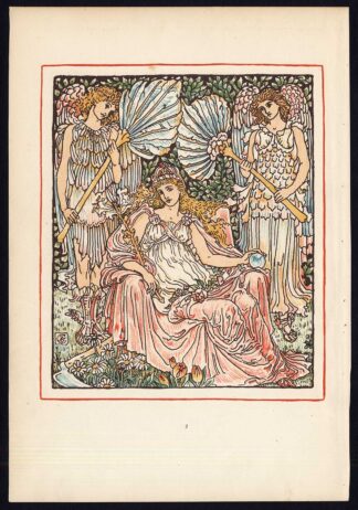 Antique Print-CHILDREN'S STORY-QUEEN SUMMER-ART NOUVEAU-JUGENDSTIL-2-Crane-1891