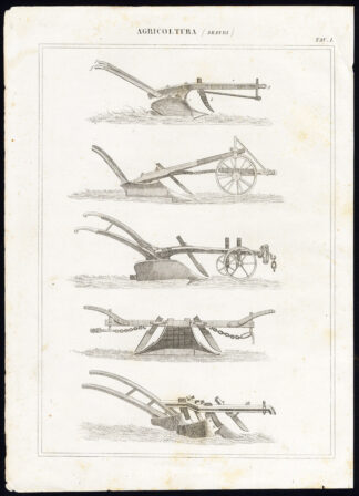 4 Antique Prints-AGRICULTURE-PLOUGHS-FARMING-Nuova Enciclopedia-1866