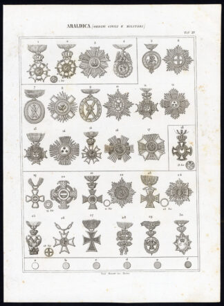 8 Antique Prints-HERALDRY-CIVIL AND MILITARY ORDERS-Nuova Enciclopedia-1866