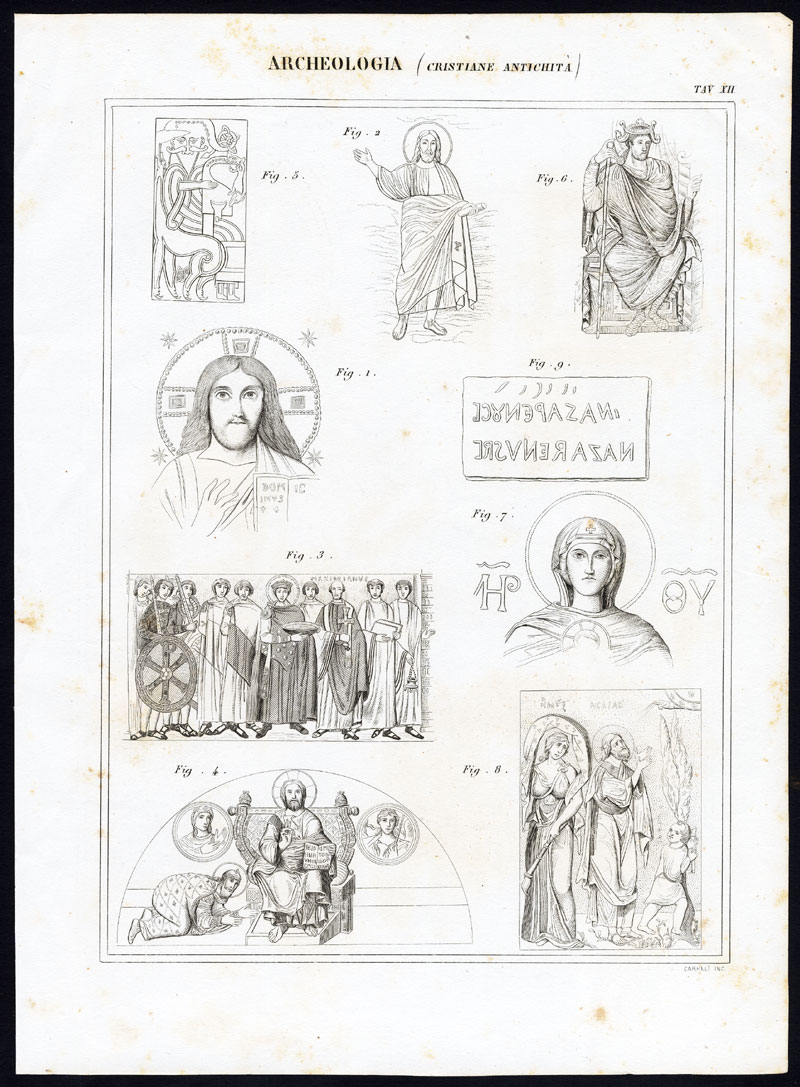 , 2 Antique Prints-ARCHAEOLOGY-ANCIENT CHRISTIANITY-Nuova Enciclopedia-1866, Pictura Antique Prints
