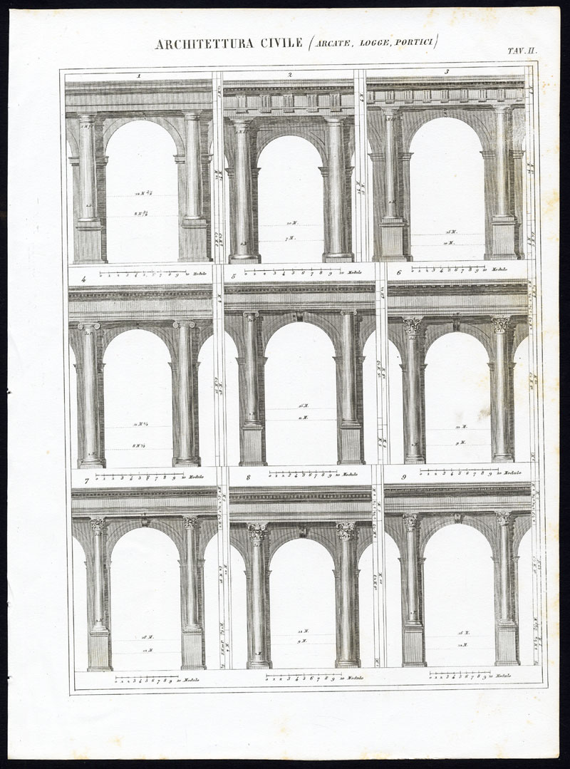 , 3 Antique Prints-ARCHITECTURE-TRIUMPHAL ARCH-GREECE-Nuova Enciclopedia-1866, Pictura Antique Prints