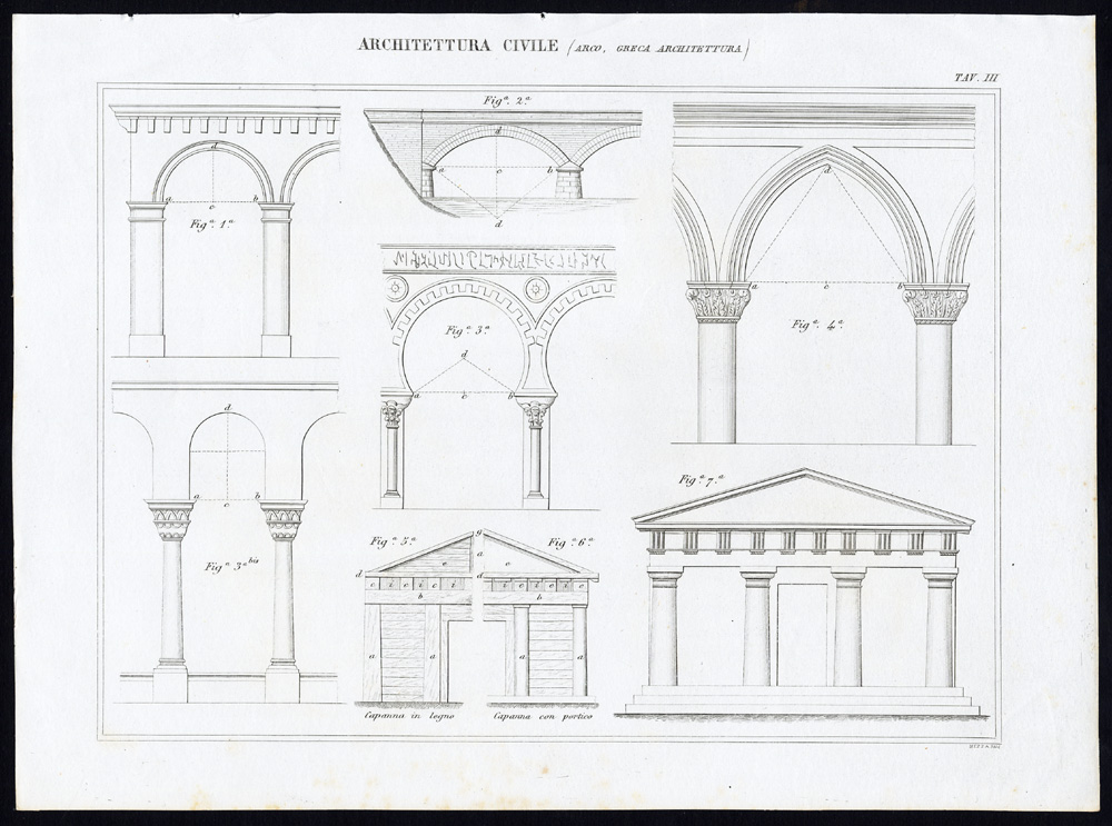 , 3 Antique Prints-ARCHITECTURE-TRIUMPHAL ARCH-GREECE-Nuova Enciclopedia-1866, Pictura Antique Prints