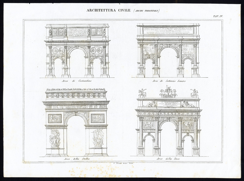 , 3 Antique Prints-ARCHITECTURE-TRIUMPHAL ARCH-GREECE-Nuova Enciclopedia-1866, Pictura Antique Prints