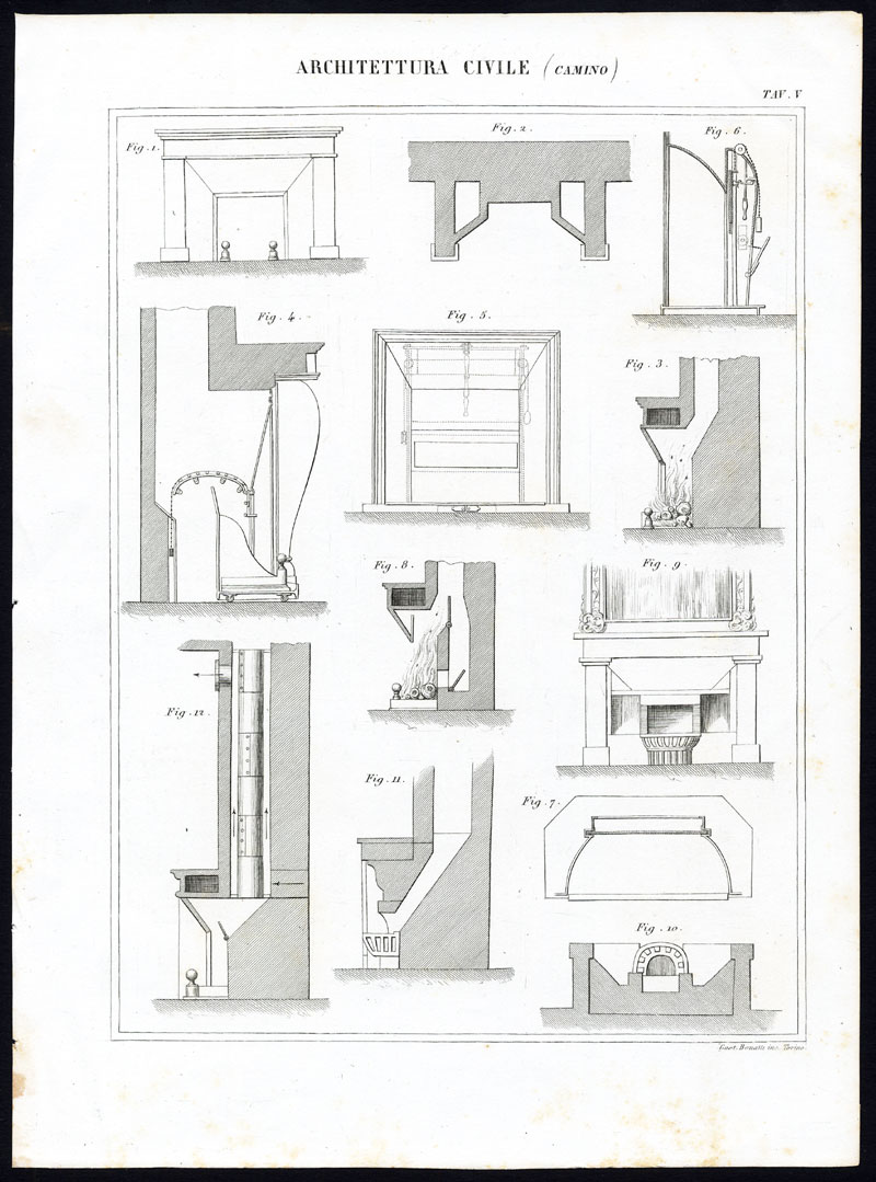 , Antique Print-ARCHITECTURE-HEARTH-FIRE PLACE-Nuova Enciclopedia-1866, Pictura Antique Prints