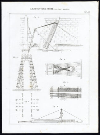 2 Antique Prints-ARCHITECTURE-BUILDING-CASTLE-COLUMN-Nuova Enciclopedia-1866