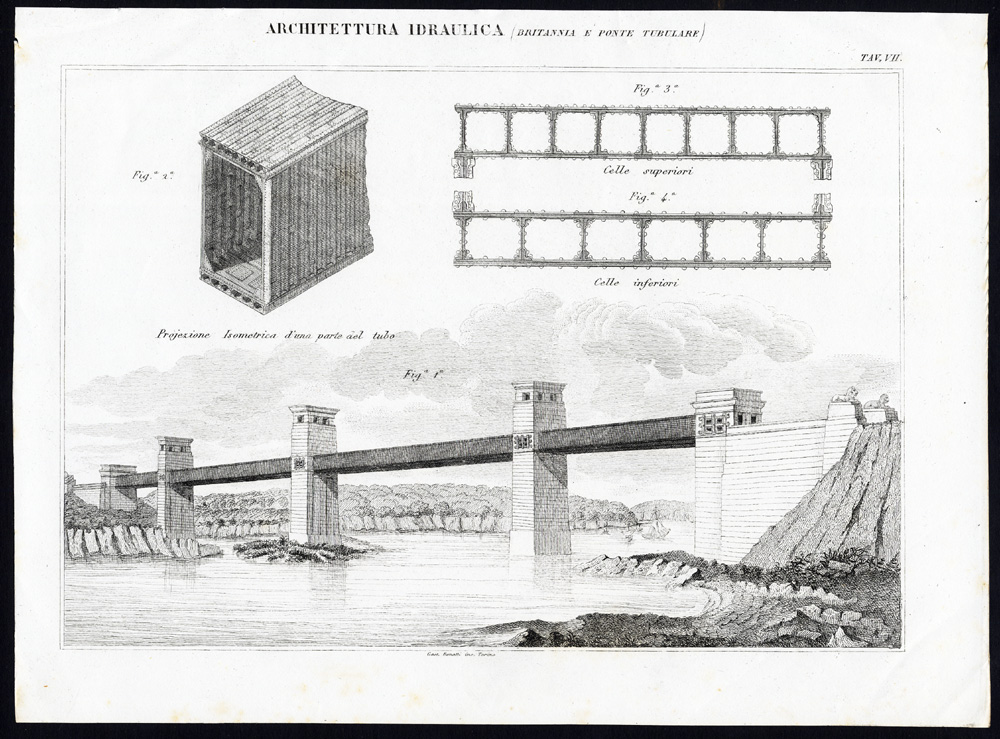, Antique Print-ENGINEERING-TUBE BRIDGE-GREAT BRITAIN-Nuova Enciclopedia-1866, Pictura Antique Prints