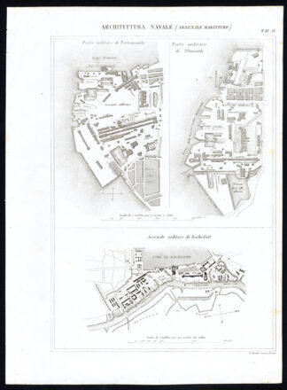 3 Antique Prints-NAVAL-MILITARY PORT-FRANCE-ENGLAND-Nuova Enciclopedia-1866