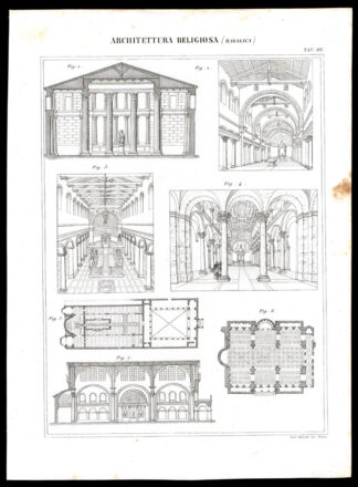 2 Antique Prints-RELIGIOUS ARCHITECTURE-BASILICA-Nuova Enciclopedia-1866