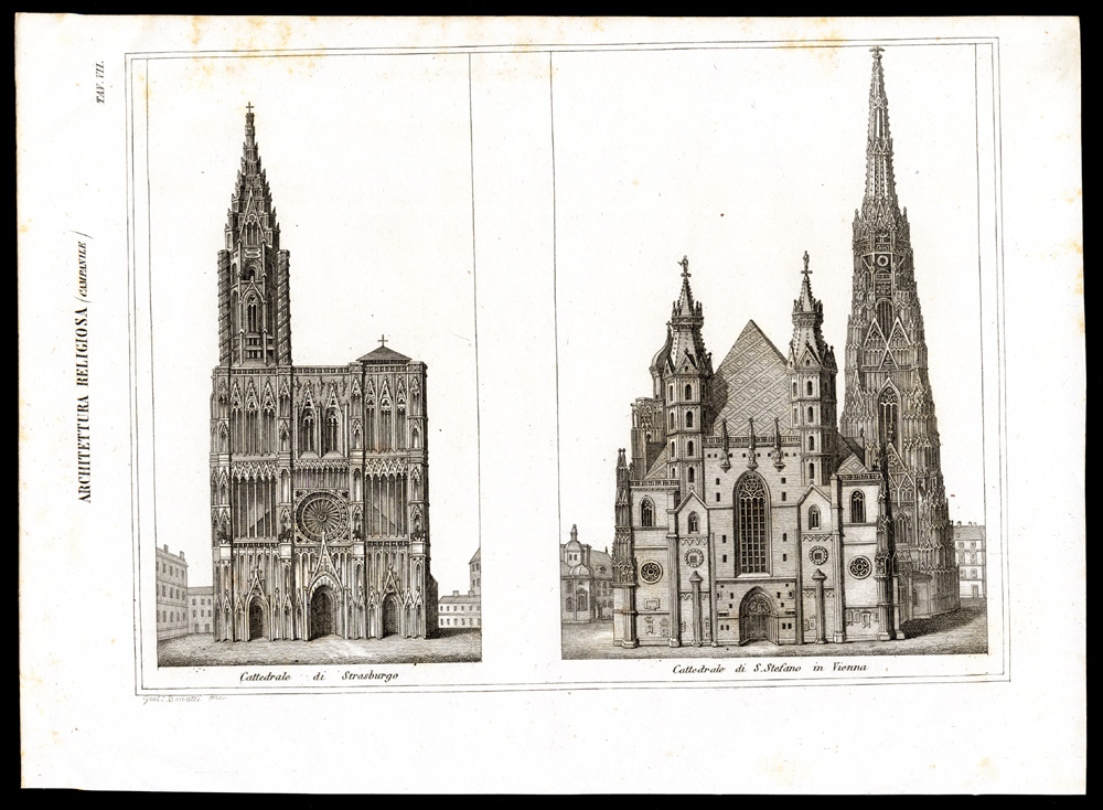 , Antique Print-CATHEDRAL-STRASBOURG-FRANCE-VIENNA-AUSTRIA-Nuova Enciclopedia-1866, Pictura Antique Prints