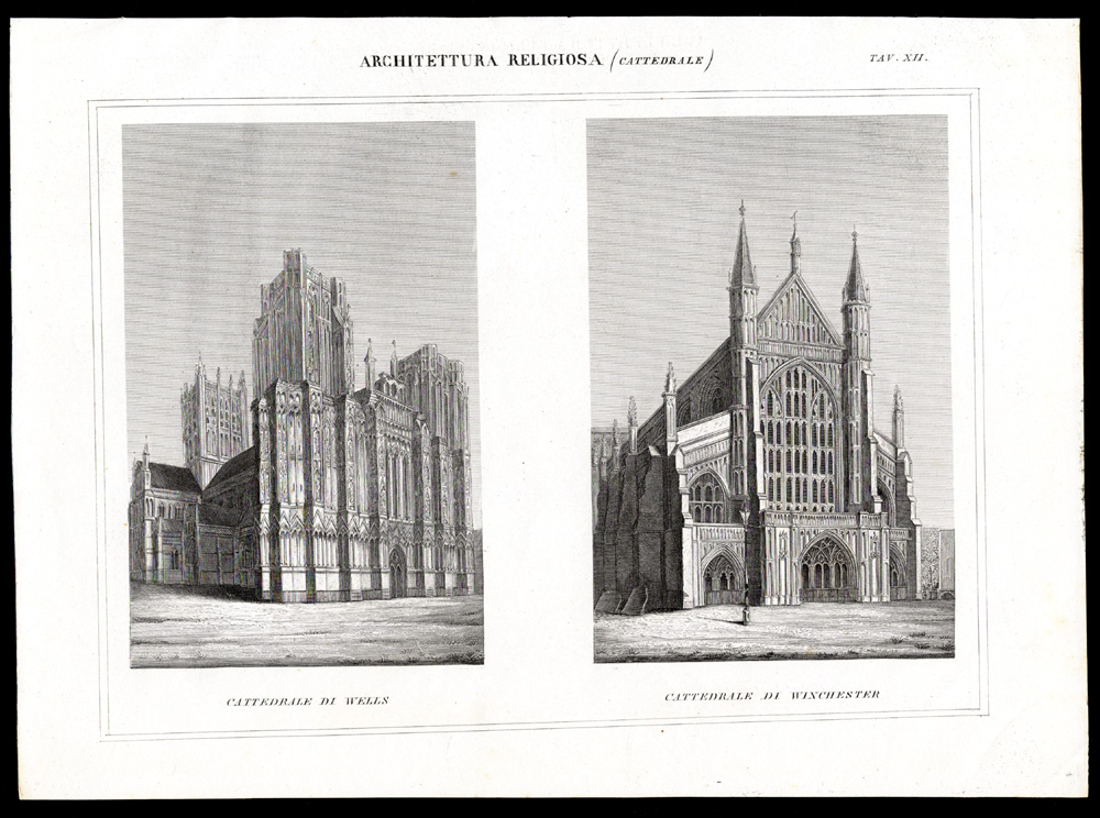 , Antique Print-CATHEDRAL-WINCHESTER-WELLS-ENGLAND-Nuova Enciclopedia-1866, Pictura Antique Prints