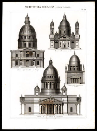 Antique Print-DOME CHURCH-PARIS-GENUA-POTDAM-PETERSBURG-Nuova Enciclopedia-1866