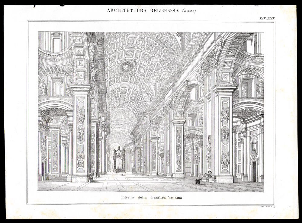 , Antique Print-ARCHITECTURE-BASILICA-VATICAN-ROME-ITALY-Nuova Enciclopedia-1866, Pictura Antique Prints