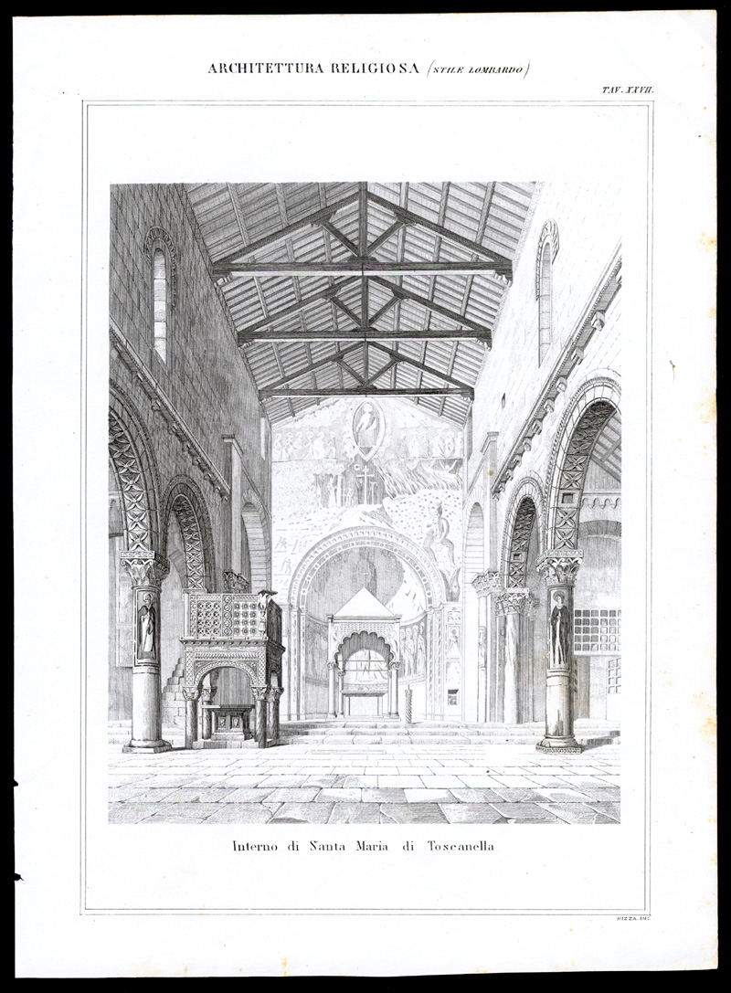 , Antique Print-RELIGIOUS ARCHITECTURE-LOMBARDY-ITALY-ST. MARY-TUSCANY-1866, Pictura Antique Prints