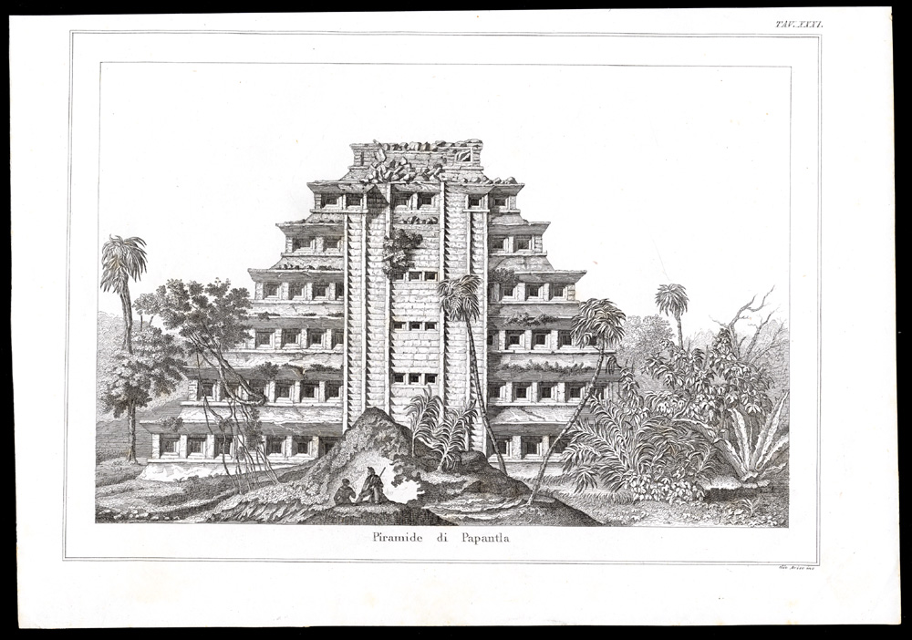 , Antique Print-ARCHITECTURE-PYRAMID-PAPANTLA-MEXICO-Nuova Enciclopedia-1866, Pictura Antique Prints