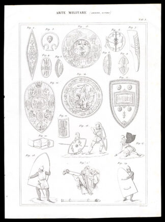 Antique Print-MILITARY-SHIELD-BATTERING RAM-Nuova Enciclopedia-1866