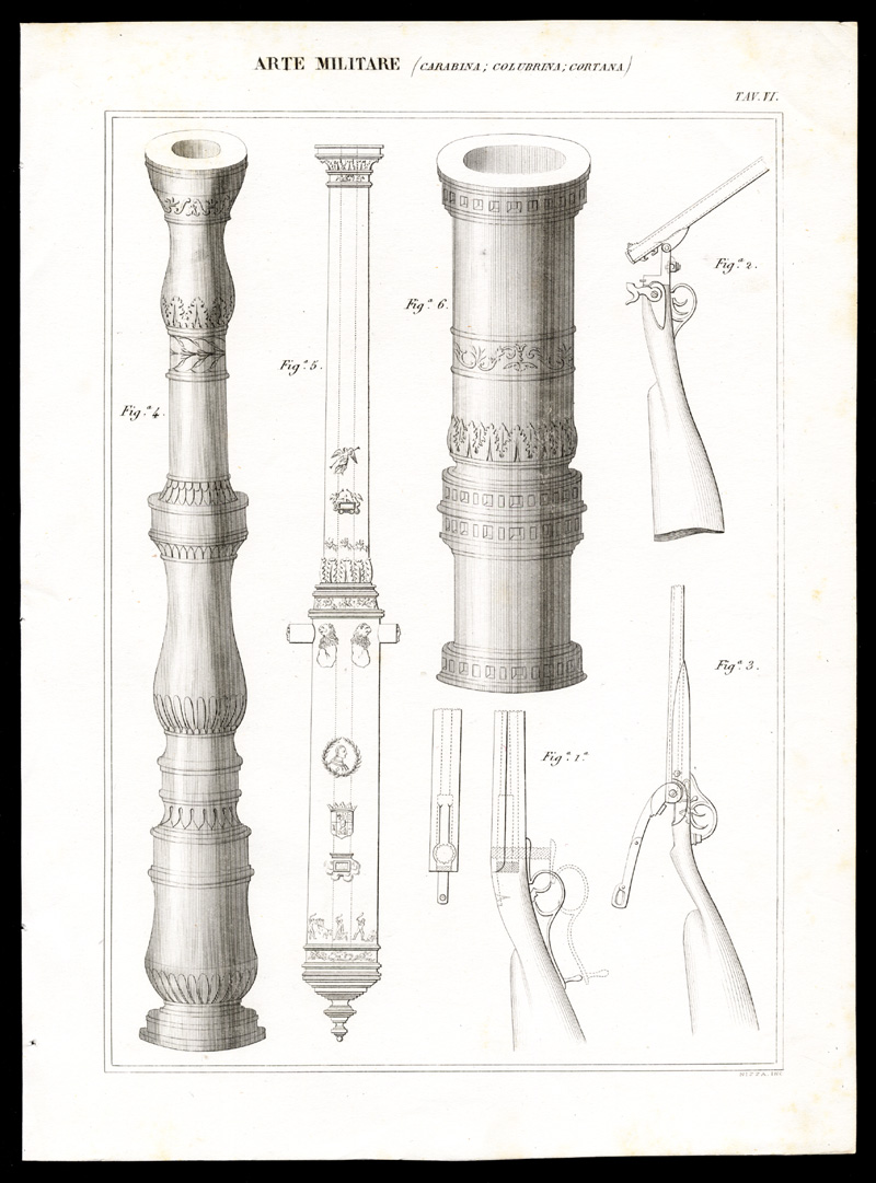, Antique Print-MILITARY-CANNON-ARTILLERY-CARBINE-RIFLE-Nuova Enciclopedia-1866, Pictura Antique Prints