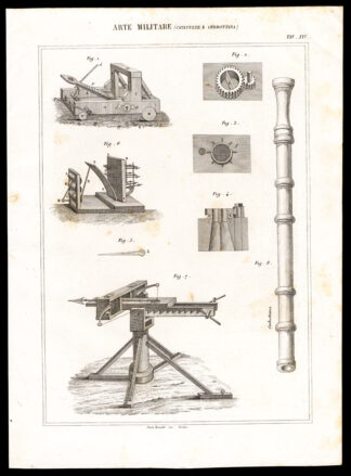 Antique Print-MILITARY-CATAPULT-BLOWGUN-WARFARE-Nuova Enciclopedia-1866