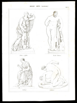 Antique Print-FINE ARTS-DRAWING-CALLIOPE-WRESTLING-Nuova Enciclopedia-1866