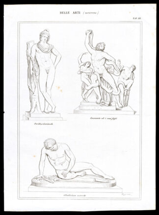 2 Antique Prints-FINE ARTS-SCULPTURE-Nuova Enciclopedia-1866