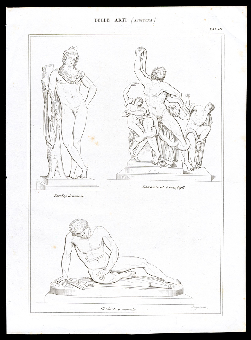 , 2 Antique Prints-FINE ARTS-SCULPTURE-Nuova Enciclopedia-1866, Pictura Antique Prints