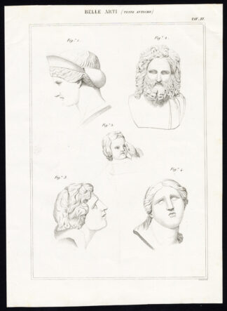4 Antique Prints-FINE ARTS-SCULPTURE-STATUE-ROMAN ART-Nuova Enciclopedia-1866
