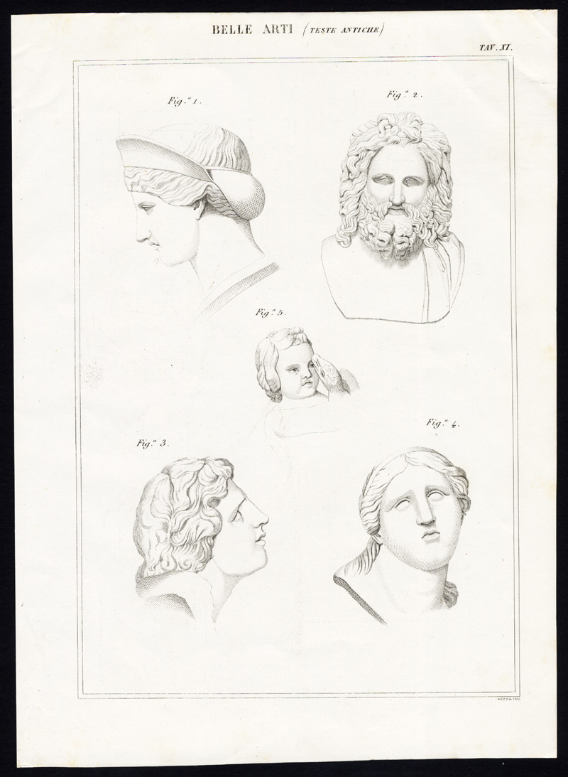 , 4 Antique Prints-FINE ARTS-SCULPTURE-STATUE-ROMAN ART-Nuova Enciclopedia-1866, Pictura Antique Prints