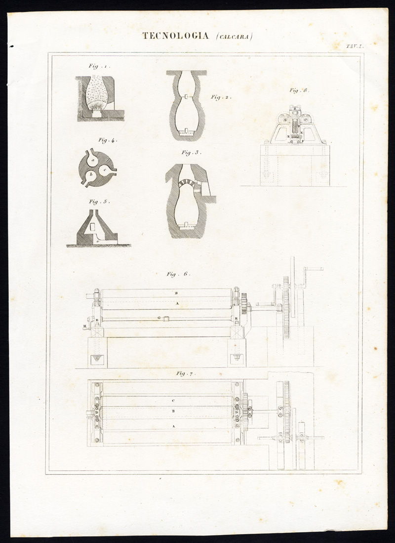 , Antique Print-TECHNOLOGY-LIME KILN-FURNACE-Nuova Enciclopedia-1866, Pictura Antique Prints