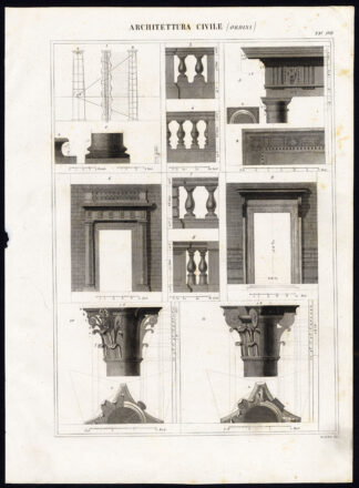 2 Antique Prints-ARCHITECTURE-CLASSICAL-COLUMN-Pl. 17/18-Nuova Enciclopedia-1866