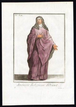 3 Antique Religious Prints-RELIGIOUS WOMAN-NUN-ORIENT-EAST-Helyot-1792