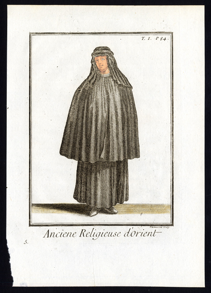 , 3 Antique Religious Prints-RELIGIOUS WOMAN-NUN-ORIENT-EAST-Helyot-1792, Pictura Antique Prints