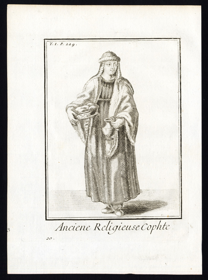 , Antique Religious Print-COPTIC NUN-CHURCH-Helyot-1792, Pictura Antique Prints