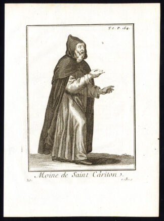 Antique Religious Print-SAINT CARITON-MONK-Helyot-1792